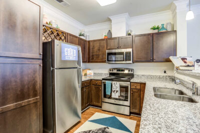 Kitchen furnished with stainless steel appliances