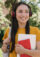 Young woman walking to class